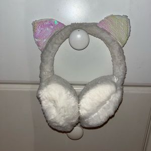 White Sequins Cat Earmuffs